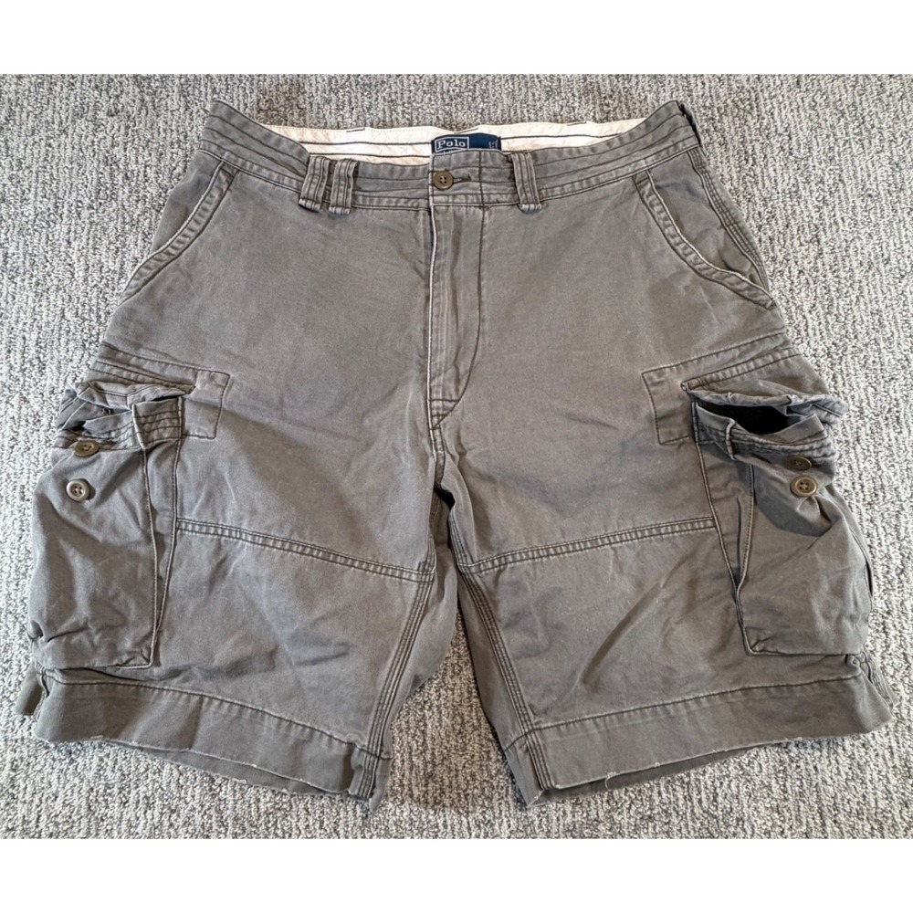VTG Polo Ralph Lauren Cargo Shorts Mens 36 Grey Classic Polo Chino Cotton 100%